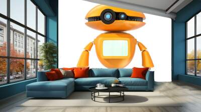 Front view of orange robot isolated on white background Wall mural