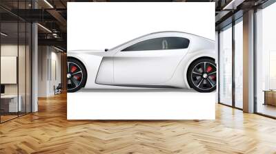 Side view of silver electric powered sports coupe isolated on white background. 3D rendering image. Wall mural