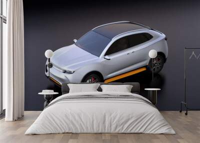 Silver electric vehicle on black background. 3D rendering image. Wall mural