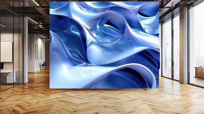 Abstract background of smooth glossy blue curves. 3D illustration. Swirling wavy shapes. Modern, futuristic design. Fluid art. Wall mural