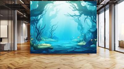 Underwater Forest Scene with Trees, Plants, and Fish Wall mural