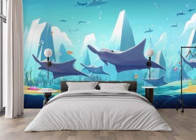 Underwater Scene with Stingrays and Marine Life Wall mural