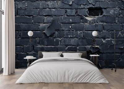 Weathered Black Brick Wall with Peeling Paint Wall mural