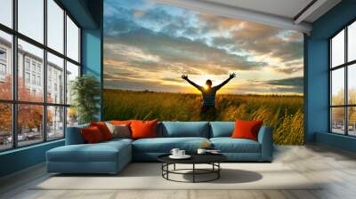 sun beind the man Wall mural