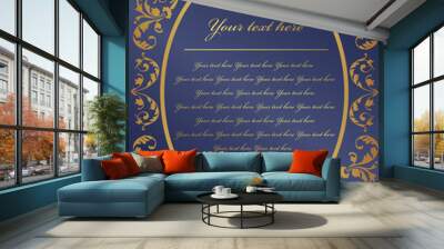 vintage style gold frame with blue background, vector Wall mural