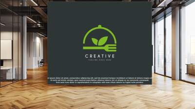 Fork And plate with leaf for healthy food or salad bar logos. Logo design template element. Wall mural