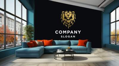 Gold lion head logo design vector illustration. Wall mural