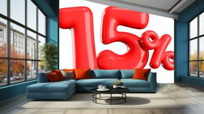 15 Percent Off Sale . Red Number Promotion Wall mural