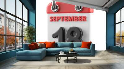 18th September Calendar Icon 3D Render Wall mural