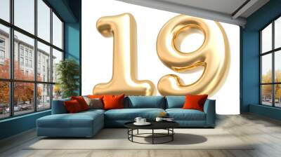 3D Gold Modern Number 19 Wall mural