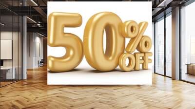 50 percentage off sale discount number gold 3d render Wall mural