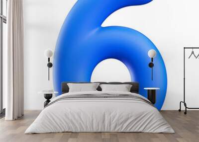 Blue 3D Number 6 Wall mural