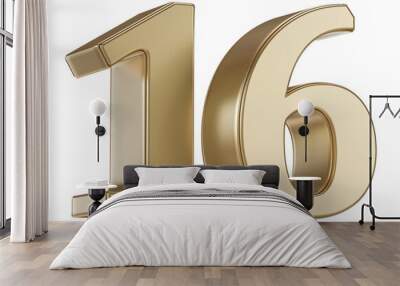 Gold 3D Number 16 Wall mural