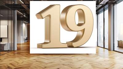 Gold 3D Number 19 Wall mural