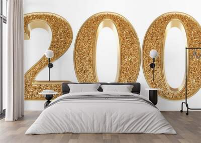 Gold 3d Number 200 luxury render Wall mural