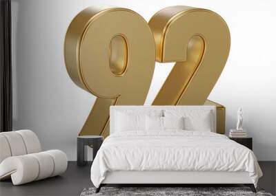 Gold 3D Number 92 Wall mural