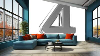 Number 4 . 3D render silver number Wall mural