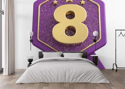 Number 8 winner ribbon award badge - 3d render icon purple Wall mural