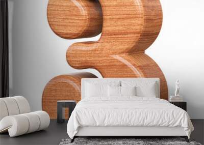 Wooden 3D Number 3 Wall mural