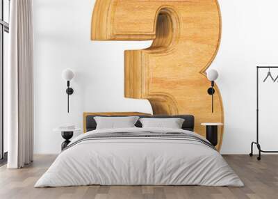 Wooden 3D Number 3 Wall mural