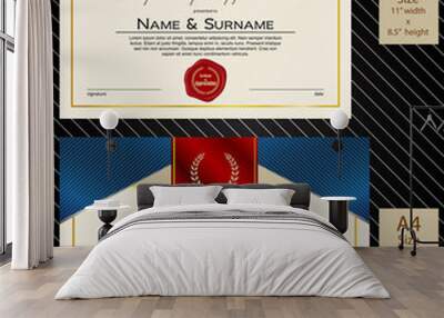 2 sizes of Certificate of Appreciation with laurel wreath wax seal and ribbon Wall mural