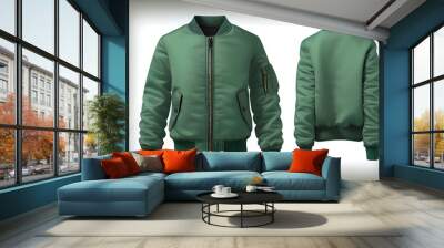 Blank Fern Green varsity bomber jacket isolated on white background, generative ai Wall mural