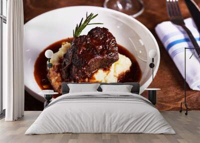 Braised Short Ribs and Mashed Potatoes in White Dish Wall mural