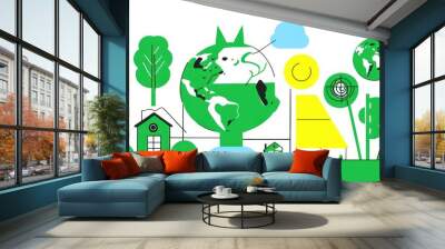 green and white Wall mural