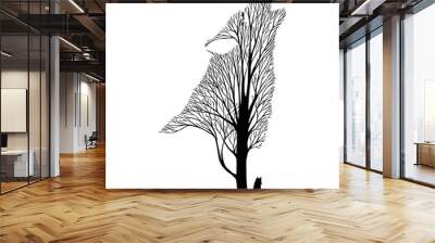 Wolf howl blend tree drawing tattoo vector Wall mural