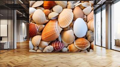 shells on the beach background, ocean sea shells close up that are colorful - Created by Ai Wall mural