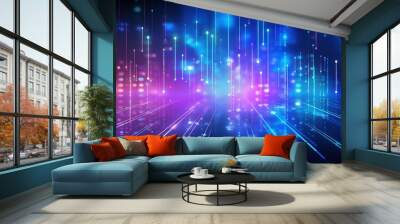 abstract futuristic background with pink blue glowing neon moving high speed wave lines and bokeh lights. Data transfer concept Fantastic wallpaper Wall mural