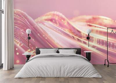 Cosmetic Rush: Vertical Pink & Gold Glowing Abstract abstract background with gold pink color glowing moving high speed line and wave and bokeh lights vertical to vertical Wall mural