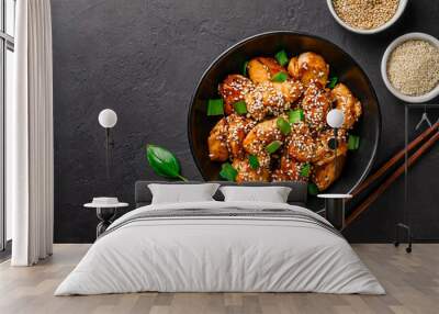 top view, bowl of Chicken sesame Wall mural