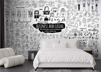 Big bundle business casual doodles icons and objects.  Wall mural