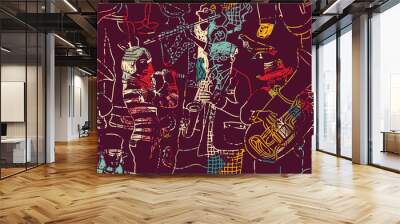 Color music jazz band seamless pattern.  Wall mural