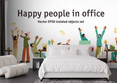 Different happy people in office isolated objects Wall mural