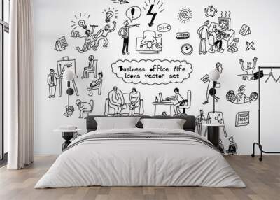 Office life black lines icons set business people.  Wall mural