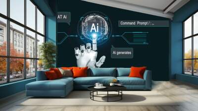 Ai tech, Hands of robot touching, Chat with AI, using command prompt for generates on big data network connection, Data exchange, Science artificial intelligence technology, innovation of futuristic. Wall mural