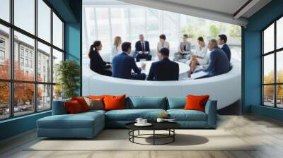 Business people in Round table discussions at Business conventions and Presentations, meeting business partners in the conference room, blurring the image Wall mural