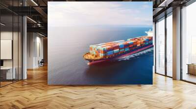 Freight Forwarding Service, Container ship or cargo shipping business logistic import and export freight transportation by container ship in the open sea, freight ship boat. Generative AI Wall mural