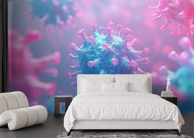 D Render of a Colorful Virus Cell   Microscopic View Wall mural