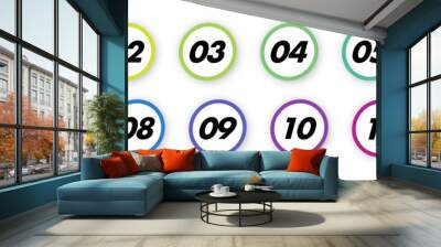 Bullet points numbers from 1 to 12 list markers colorful trendy typography Wall mural