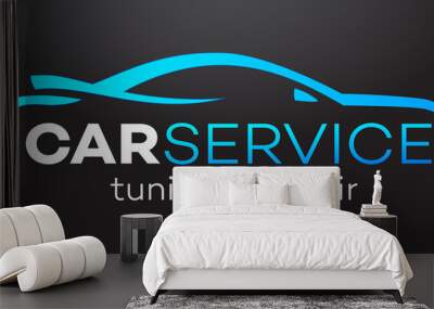 Car service vector logo isolated on black background for auto tuning, detailing, repair, tuning, car washing, shop isolated on white background. Stamps, banners and design elements for you business Wall mural