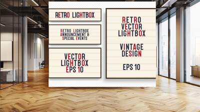 Lightbox vector retro banner set diffeernt size high quality, vintage billboard or bright signboard with changeable letters on grunge background. 10 eps Wall mural