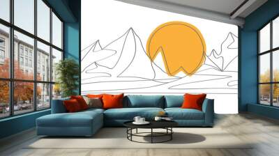 Mountain with sun landscape continuous one line style Wall mural