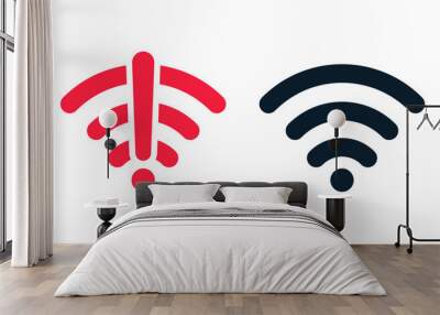 Wireless wifi vector icon no signal and signal flat design set. On and no wifi internet signal symbols set in black color isolated on white background. 10 eps Wall mural