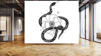 abstract illustration of mystical night. image of a snake, hands, phases of the moon and sun. sacred graphics geometry. mystical energy Wall mural