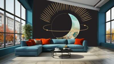 chic golden luxurious retro vintage engraving style. image of the sun and moon phases. culture of accultism. Vector graphics Wall mural