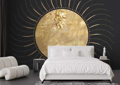 chic golden luxurious retro vintage engraving style. image of the sun and moon phases. culture of occultism. Vector graphics Wall mural