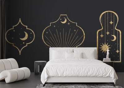 chic golden luxurious retro vintage engraving style. image of the sun and moon phases. culture of occultism. Vector graphics Wall mural